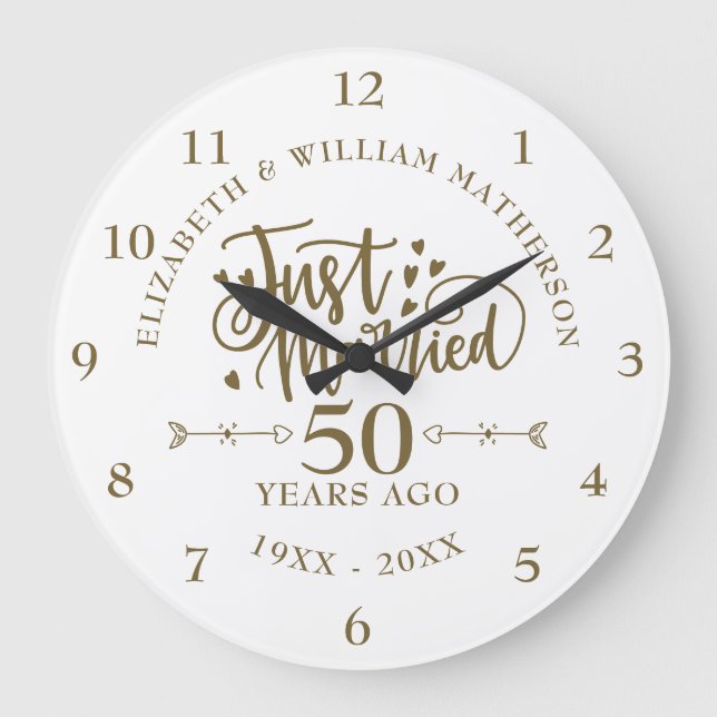 Just Married 50th Wedding Anniversary Large Clock (Front)
