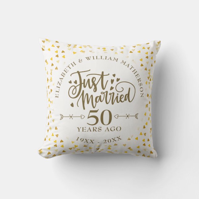 Just Married 50th Wedding Anniversary Photo Throw Pillow (Front)