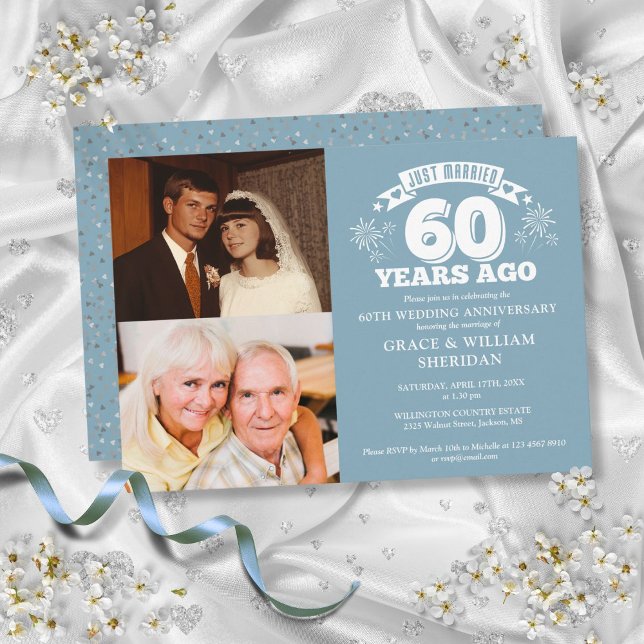 Just Married 60th Wedding Anniversary 2 Photo Invitation (Just Married 60th Wedding Anniversary 2 Photo Invitation)