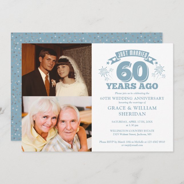Just Married 60th Wedding Anniversary 2 Photo Invitation (Front/Back)