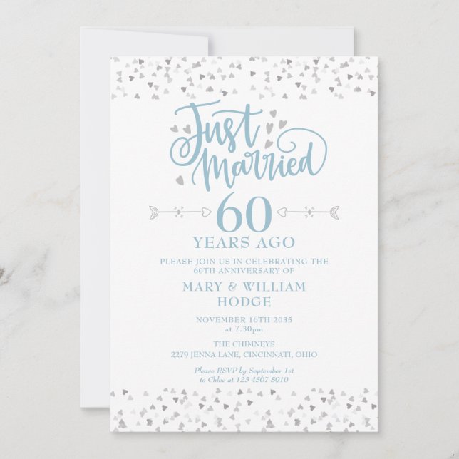 Just Married 60th Wedding Anniversary Invitation (Front)