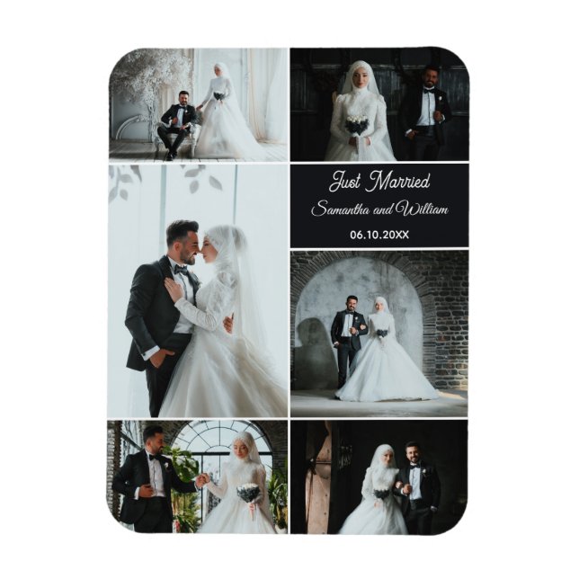 Just Married 6 Photo Wedding Collage Magnet (Vertical)