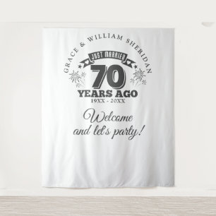 Just Married 70th Anniversary Photo Backdrop Tapestry