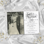 Just Married 70th Anniversary Wedding Photo Invitation<br><div class="desc">Personalize with your favourite wedding photo and your special 70th platinum wedding anniversary celebration details in chic typography. The reverse features love heart confetti. Designed by Thisisnotme©</div>