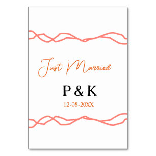 Just married add couple name date red vintagborder table number