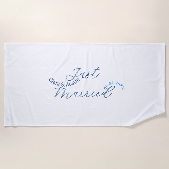 Just Married add couple name date year wedding sim Beach Towel (Front)