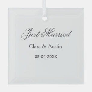 Just Married add couple name date year wedding sim Glass Ornament