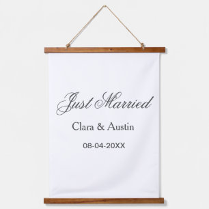 Just Married add couple name date year wedding sim Hanging Tapestry