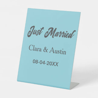 Just Married add couple name date year wedding sim Pedestal Sign