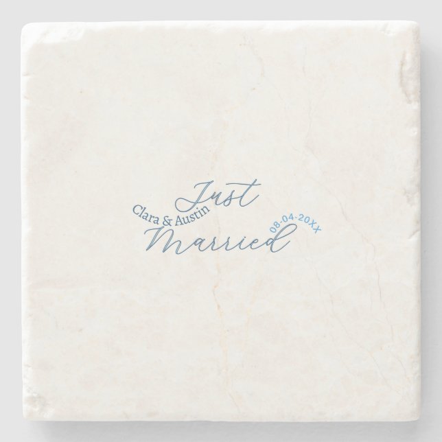 Just Married add couple name date year wedding sim Stone Coaster (Front)