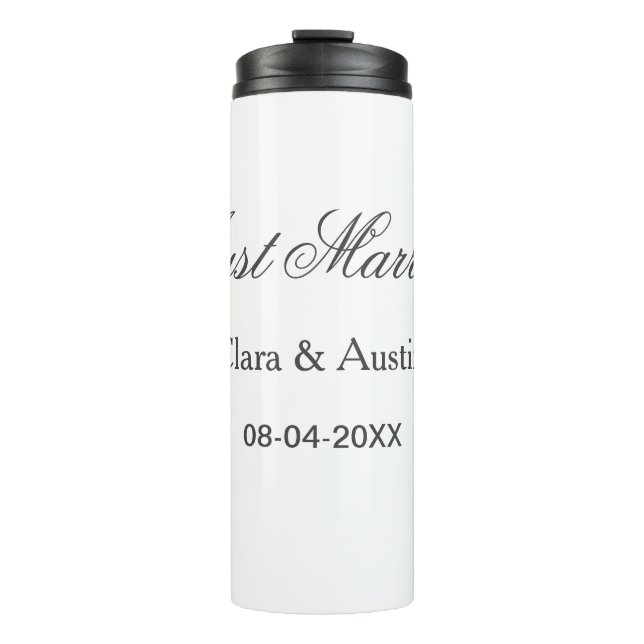 Just Married add couple name date year wedding sim Thermal Tumbler (Front)