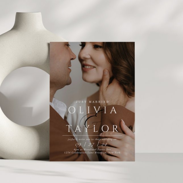 Just Married Ampersand Intertwined 2 Photo Wedding Invitation (Creator Uploaded)