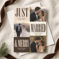 Just Married and Merry Three Photo Christmas