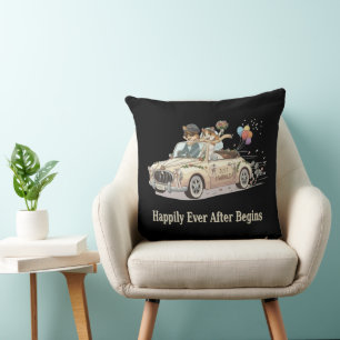 Just Married Animal Couple Wedding Car Throw Pillow