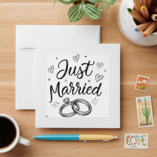 Just Married Anneaux de Mariage & Cœurs Enveloppe