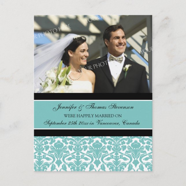 Just Married Announcement Photo Postcards Teal (Front)