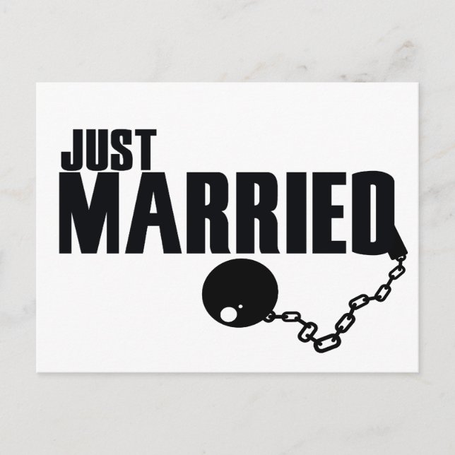 Just Married ball and chain Announcement Postcard (Front)