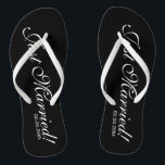 Just Married beach flip flops for bride and groom<br><div class="desc">Just Married beach flip flops for bride and groom / mr and mrs couple. Add your date of marriage. Personalized name elegant flipflops for newlyweds and their entourage. Make your own personalized wedge sandals for team bride, brides maid, maid of honour, flower girl, mother of the bride, mother of the...</div>