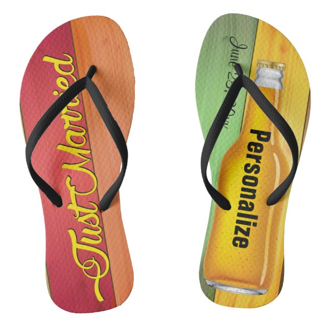 Just Married Beer Beach Flip Flops (Footbed)