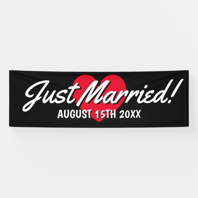 Just Married big outdoor banner with wedding date (Horizontal)