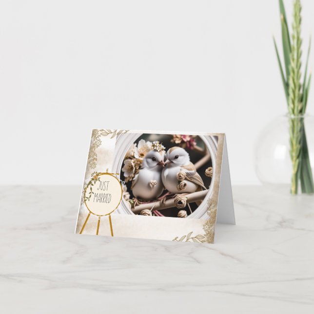 Just Married Birds Holiday Card (Front)