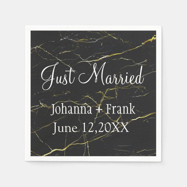 Just Married Black and Good Marble Napkin (Front)