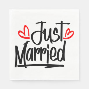 Just Married Black And White Wedding Announcement Napkin