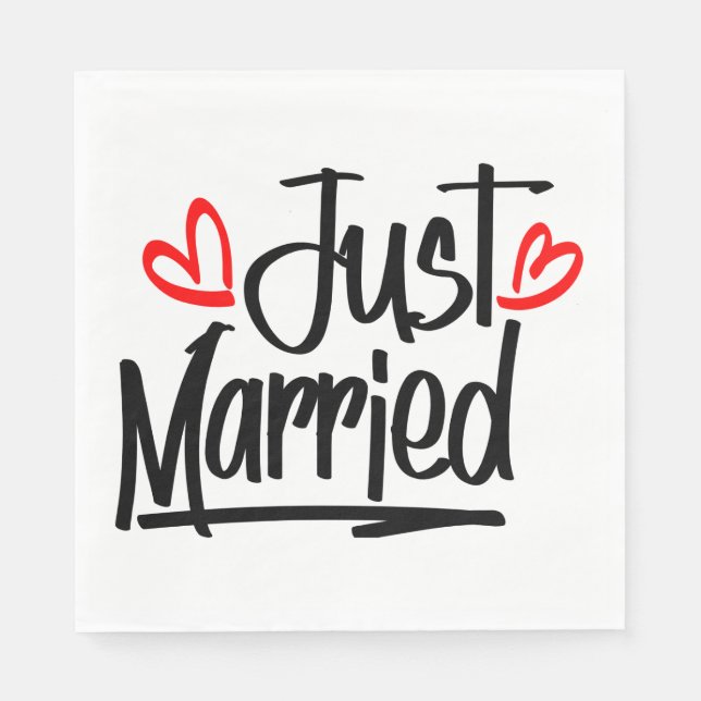 Just Married Black And White Wedding Announcement Napkin (Front)