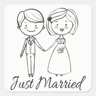 Just Married Black And White Wedding Bride Groom Square Sticker