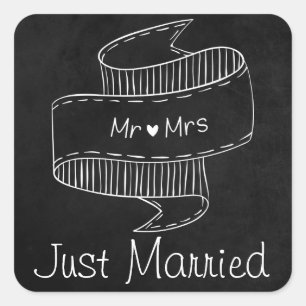 Just Married Black Chalkboard Mr & Mrs  Wedding Square Sticker