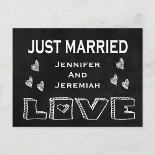 Just Married Black & White Chalkboard Love Wedding Announcement Postcard