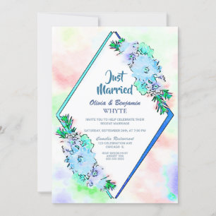 Just Married Blue Floral Wedding Reception Invitation