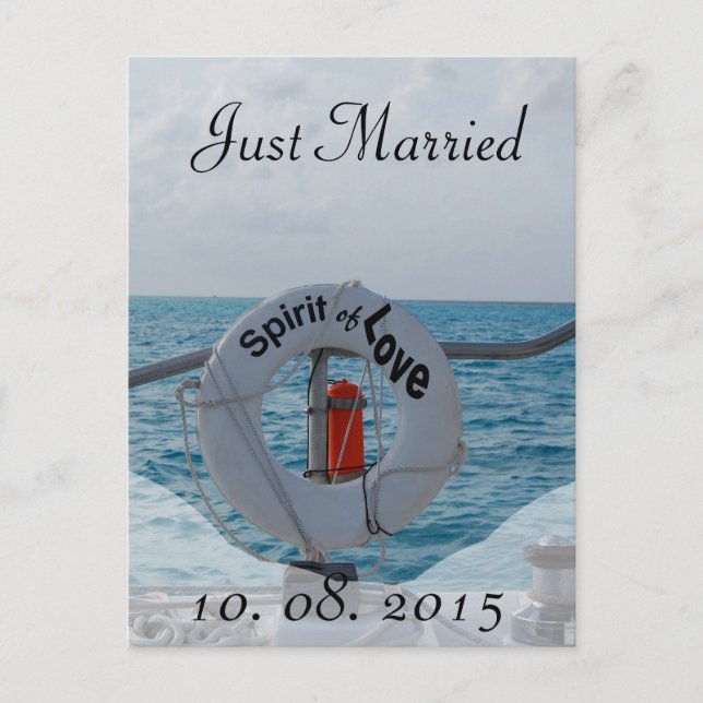 Just Married Boat Wedding Announcement Postcard (Front)