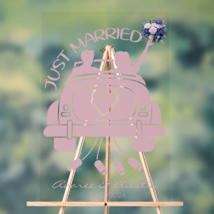 Just Married Bridal Bouquet Vintage Car Acrylic  Acrylic Sign