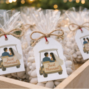 'Just Married' Bride and Groom in a Golf Cart Gift Tags