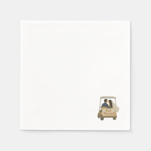 'Just Married' Bride and Groom in a Golf Cart Napkin