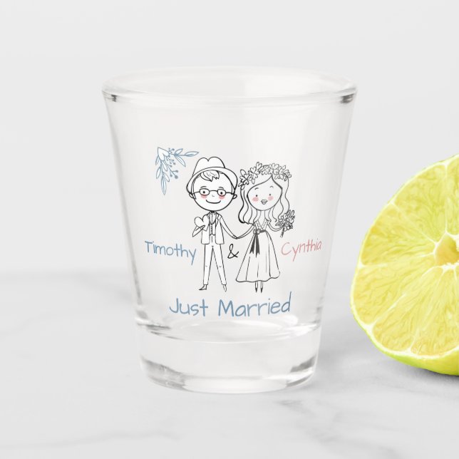 Just Married Bride and Groom Shot Glass (Front)