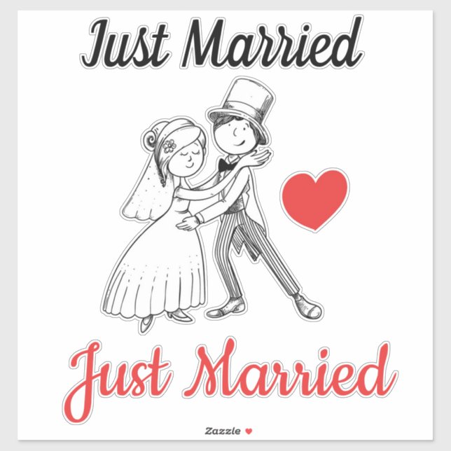 Just Married Bride and Groom Sticker (Sheet)
