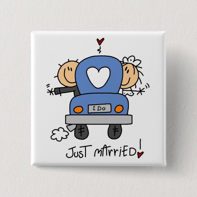 Just Married Bride and Groom T-shirts and Gifts 2 Inch Square Button (Front)