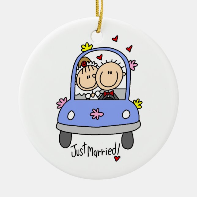 Just Married Bride and Groom T-shirts and Gifts Ceramic Ornament (Front)