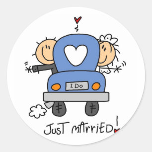 Just Married Bride and Groom T-shirts and Gifts Classic Round Sticker
