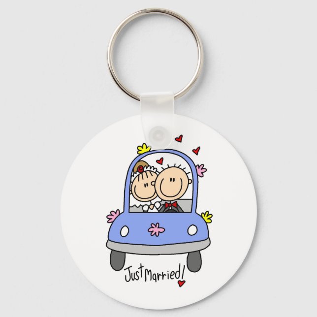 Just Married Bride and Groom T-shirts and Gifts Keychain (Front)