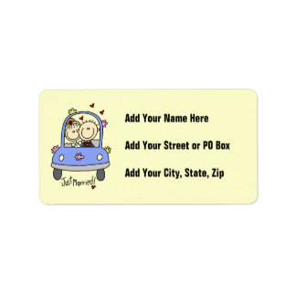 Just Married Bride and Groom T-shirts and Gifts Label