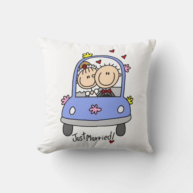 Just Married Bride and Groom T-shirts and Gifts Throw Pillow (Front)