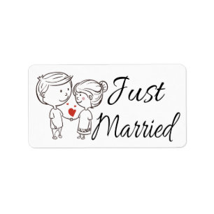 Just Married Bride & Groom Black White Red Wedding Label