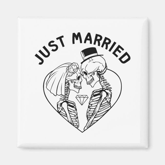 Just Married Bride Groom Skeleton Couple Halloween Magnet (Front)