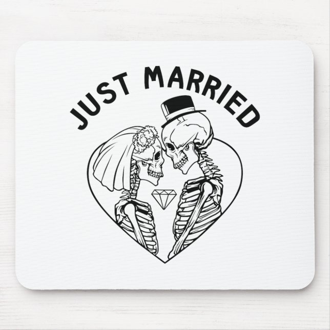 Just Married Bride Groom Skeleton Couple Halloween Mouse Pad (Front)