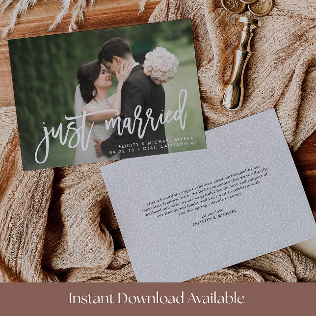 Just Married | Brush Lettered Wedding Announcement (Creator Uploaded)
