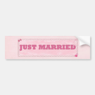 Just married Bumper sticker with hearts and flower