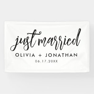 Just Married Calligraphy Script Wedding Banner